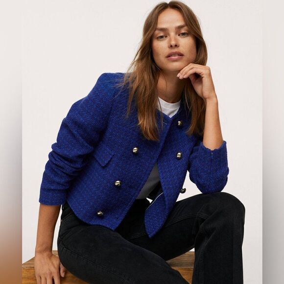 Mango Cropped Tweed Blazer New - Picture 9 of 10